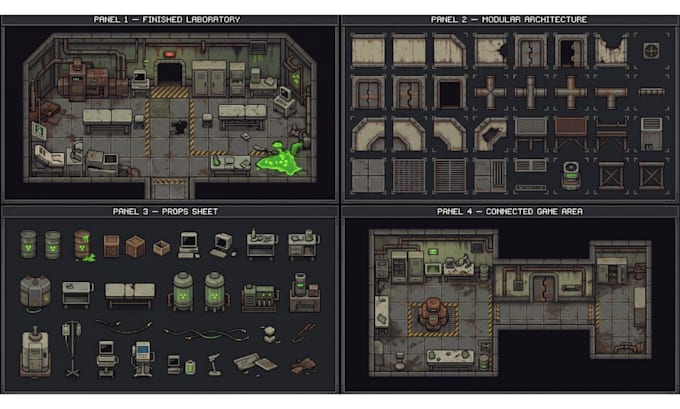 side scrolling horror pixel art tileset and tilemap post apocalyptic game assets