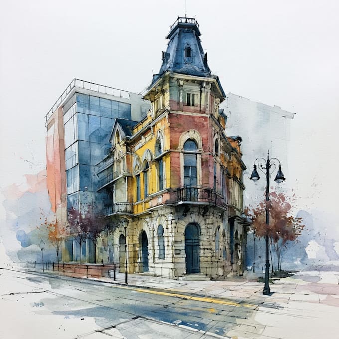 paint architecture or cityscape in watercolor