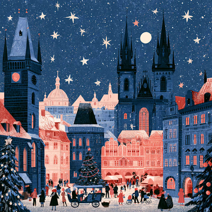 design a custom flat style christmas illustration