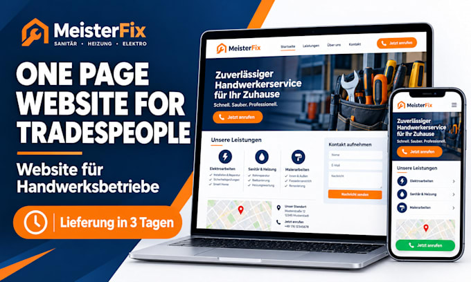 create a one page website design for electrician plumber or painter business