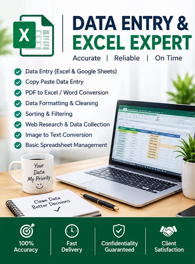 do data entry, PDF or jpeg to word or excel, copy paste,typing etc