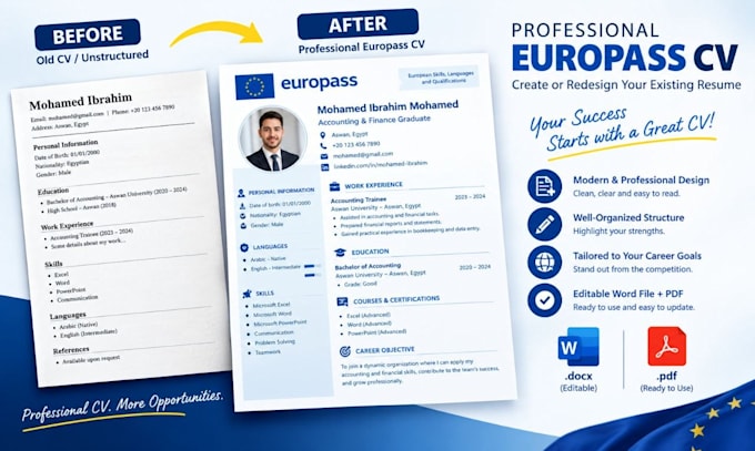 create or edit your CV in a professional europass format