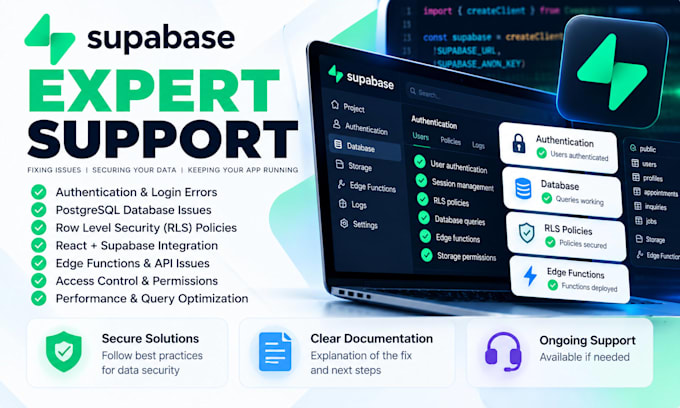 fix supabase authentication, rls and database errors