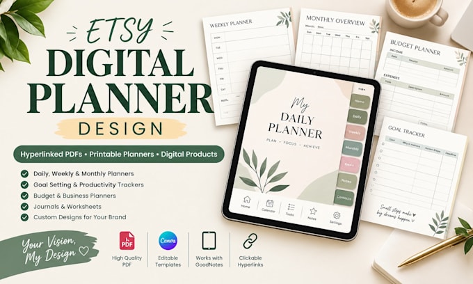 design,etsy digital planner,hyperlinked planner,etsy digital products,planner