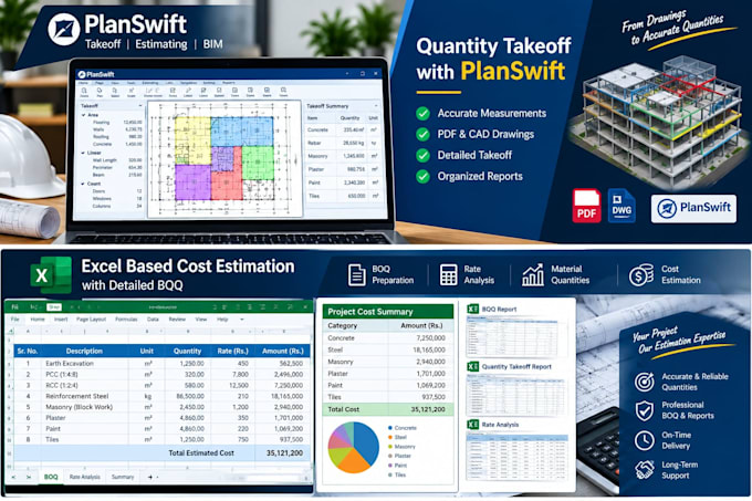 do construction cost estimation material takeoff on planswift