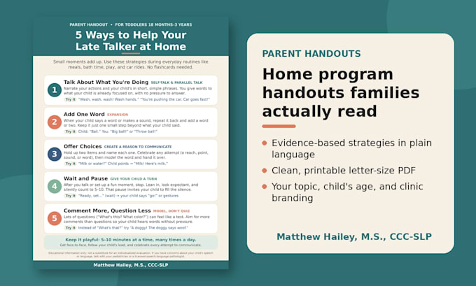 create custom speech therapy home program handouts as a licensed slp