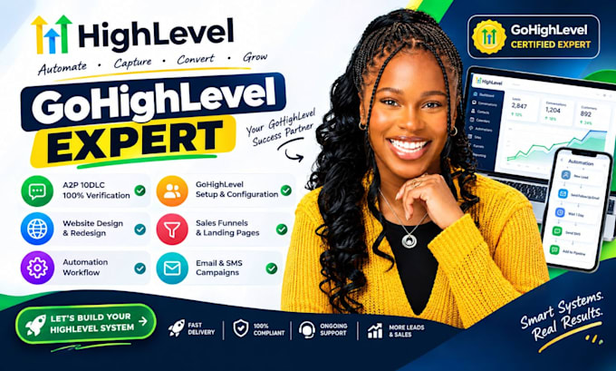 setup gohighlevel a2p 10dlc, ghl website design, automation workflow, ghl expert