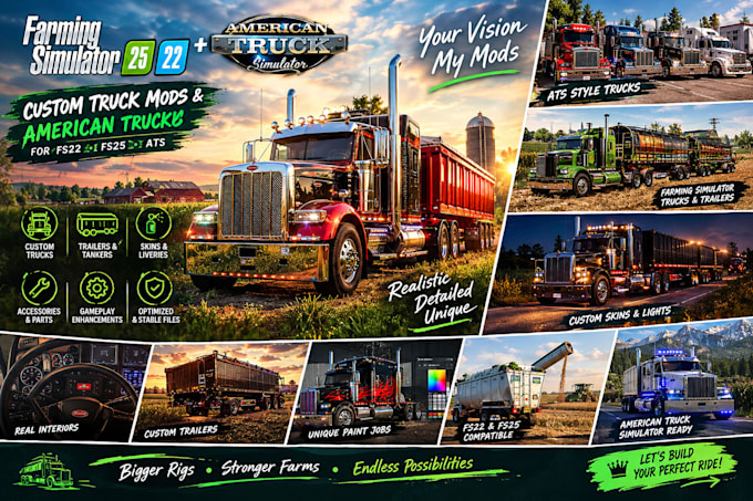 create custom fs22 fs25 and ats truck mods for farming simulators