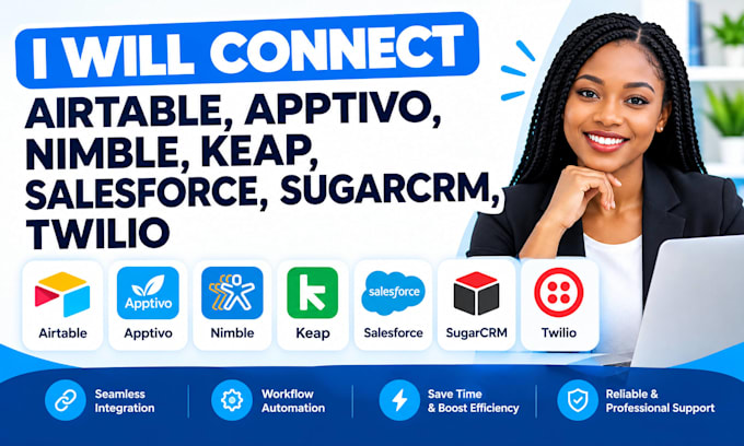 connect airtable, apptivo, nimble, keap, salesforce, sugarcrm, twilio