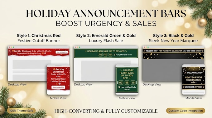 add holiday countdown timer, announcement bar on shopify in 24h