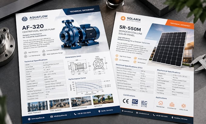 design technical product datasheets and spec sheets