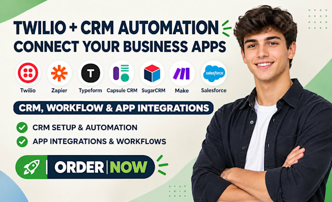 automate twilio, zapier, typeform, capsule CRM, sugarcrm, make, salesforce