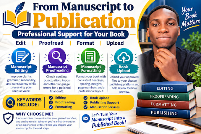manuscript editing, manuscript proofreading, manuscript formatting, book upload
