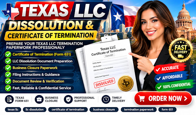 prepare texas llc certificate of termination dissolution paperwork business