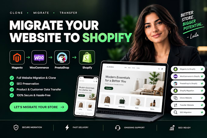 clone website migration, woocommerce prestashop magento to shopify seo migration