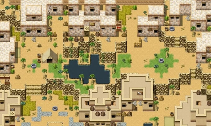 develop a professional quality rpg maker game from scratch,map,2d pixel tileset