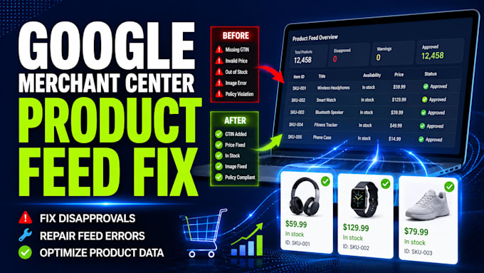 fix google merchant center product disapprovals and feed errors