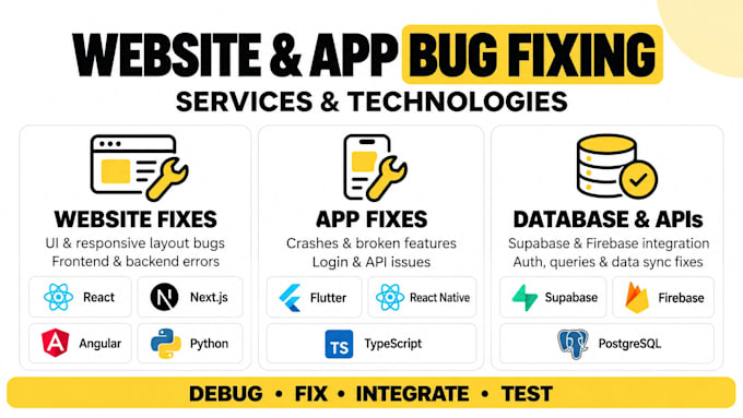do website and app bug fixing