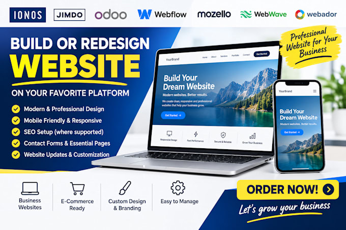 build redesign ionos, jimdo, odoo, webflow, mozello, webwave, webador website