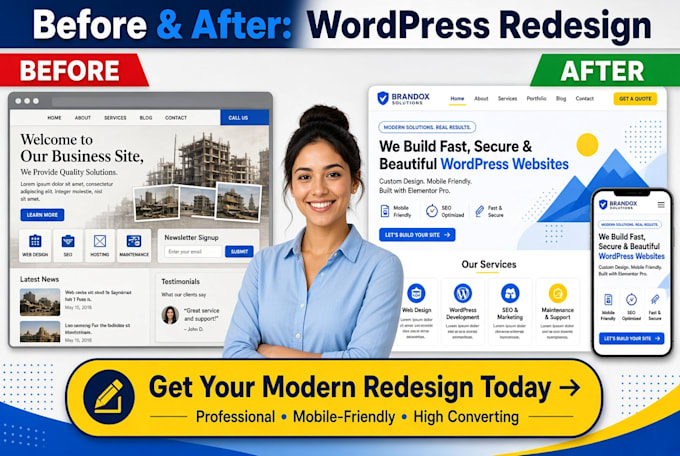 redesign your outdated wordpress website with modern elementor pro design