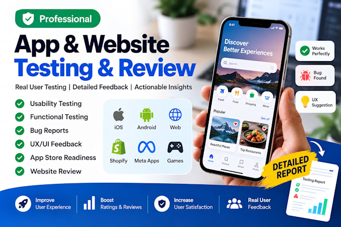 test your mobile app website and shopify app for bugs
