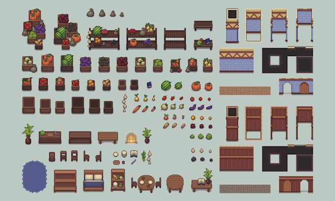 create seamless pixel art tileset, top down game environment, pixel game asset
