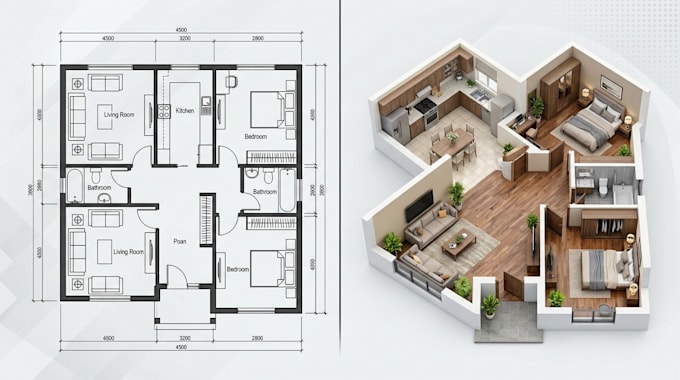 architectural 2d floor plan 3d floor plan layout design