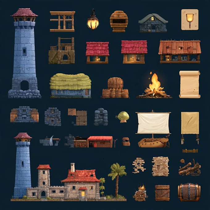 game assets, props, icons, tileset, items for unity