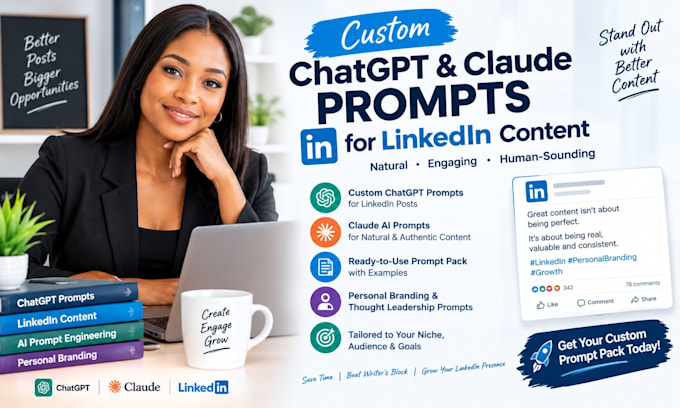 create custom chatgpt prompts for linkedin posts humanize ai blog posts, article