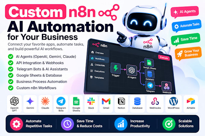 build n8n ai agents, workflow automation and API integrations