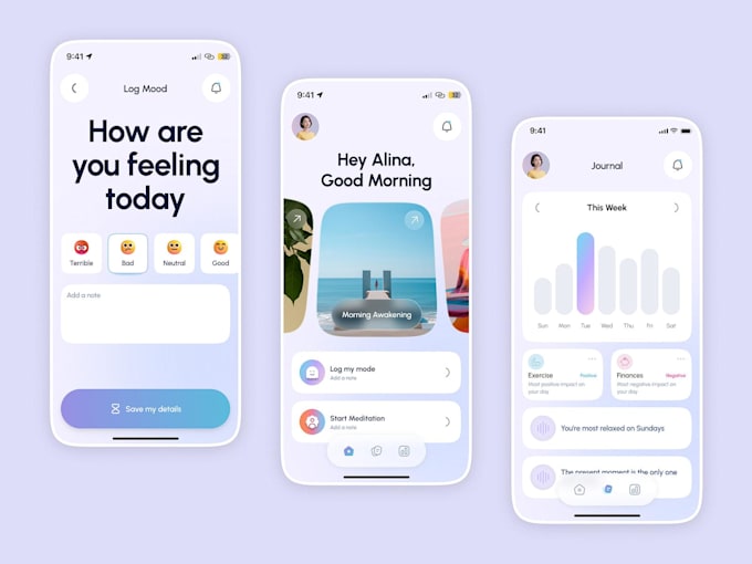 develop mood tracking app, habit app, journal app, daily meditation app
