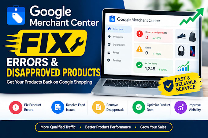 fixed, optimized google merchant center errors and disapproved products