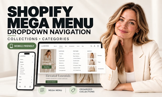 create shopify mega menu dropdown navigation and collections
