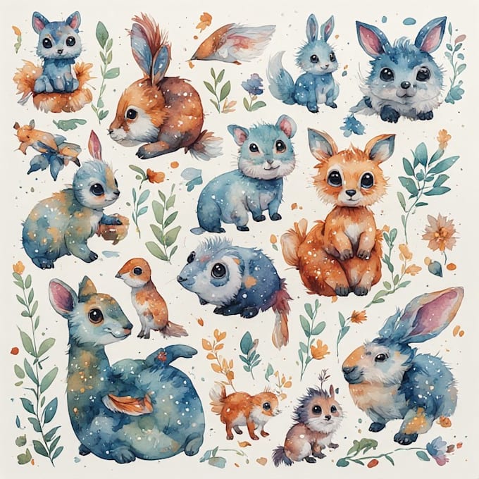 draw cute watercolor animals