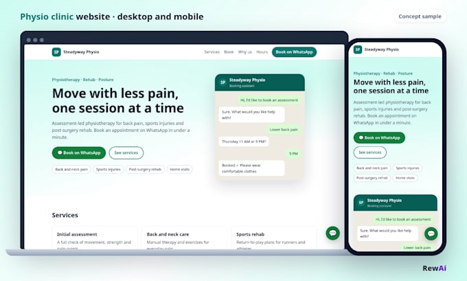 build a fast ai business website with a whatsapp button