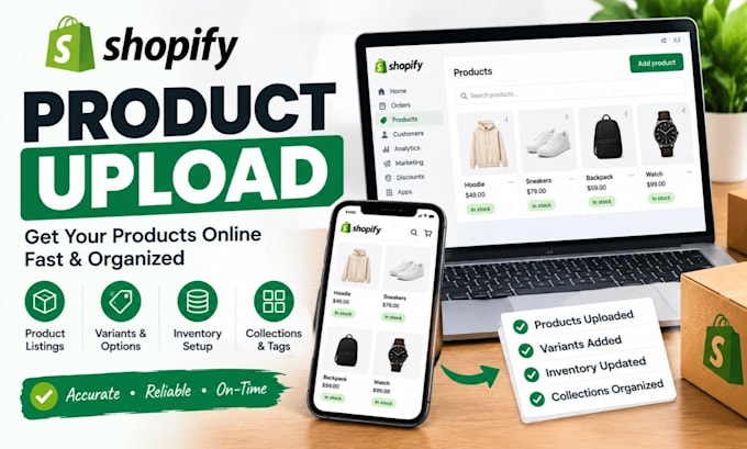 upload shopify products, variants and collections