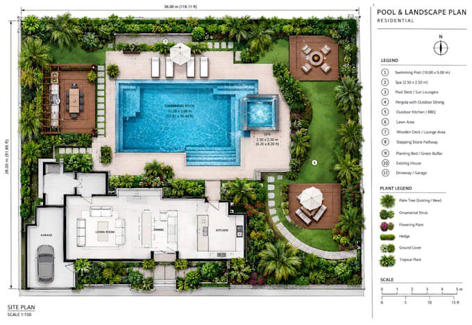 design a custom swimming pool layout with landscape plans and 3d renders