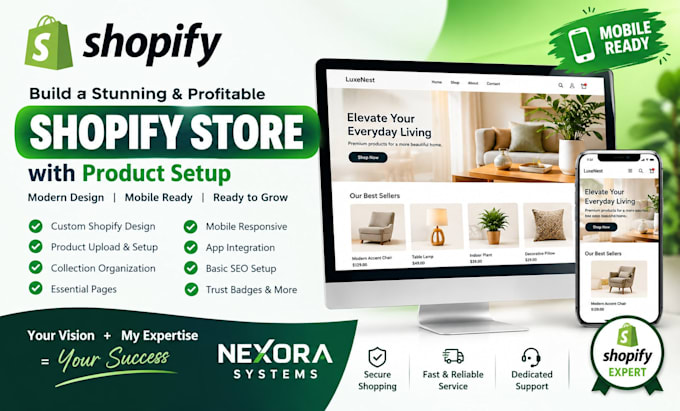 build a mobile ready shopify store with product setup and website development