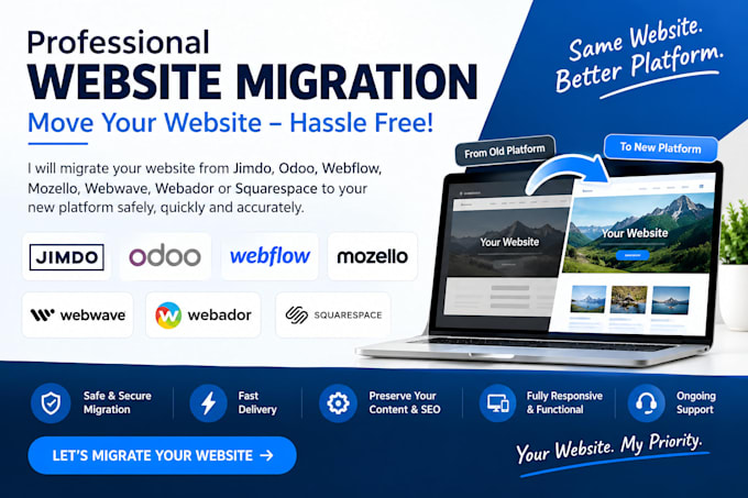 migrate jimdo, odoo, webflow, mozello, webwave, webador squarespace website