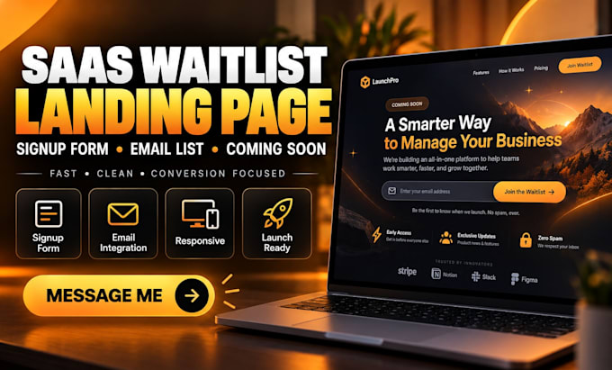 develop a saas waitlist landing page with signup form and email list integration