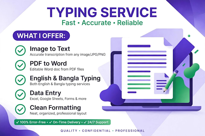 do fast and accurate typing and data entry in english and bengali