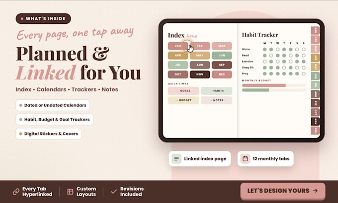 design responsive etsy hyperlinked planner, etsy digital planner