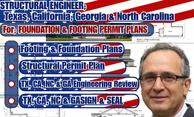 do structural engineer foundation footing calculations permit tx ca nc ga