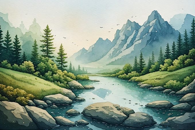 illustrate a watercolor landscape illustration