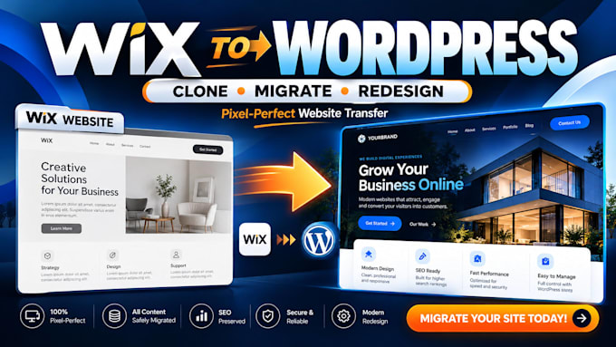 clone wix to wordpress website migration, clone website and redesign wordpress