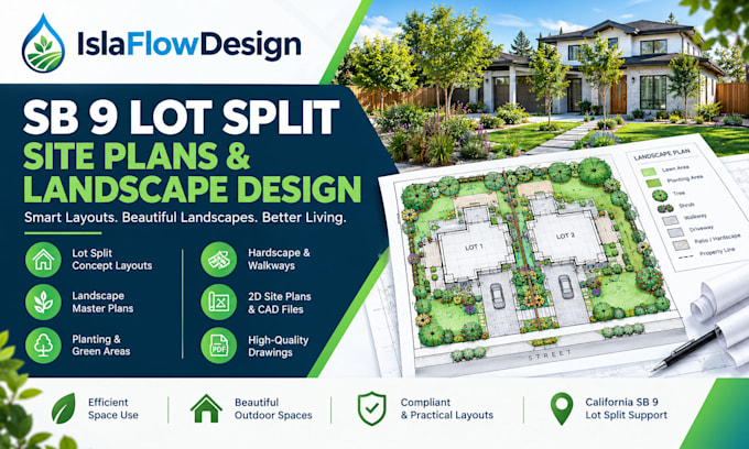design sb9 lot split site plans and landscape layouts