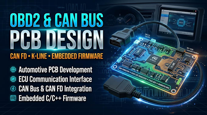 design obd2 can bus pcb, k line, can fd and embedded firmware