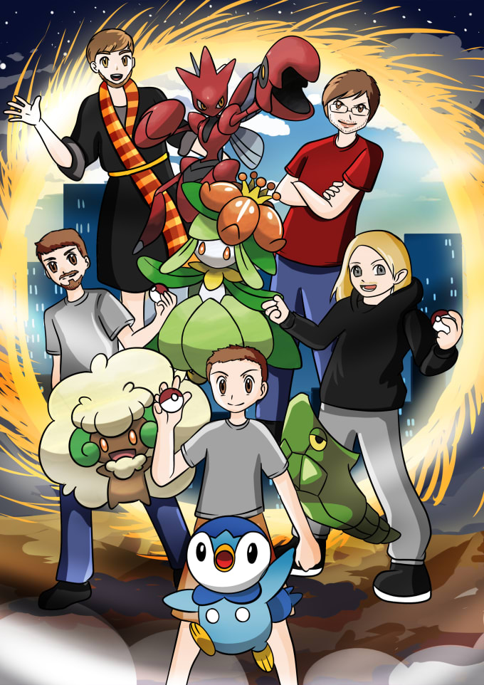 draw your character as pokemon trainer with favorite pokemon