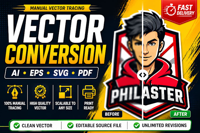 manually convert logo or image into vector ai, eps, svg and PDF
