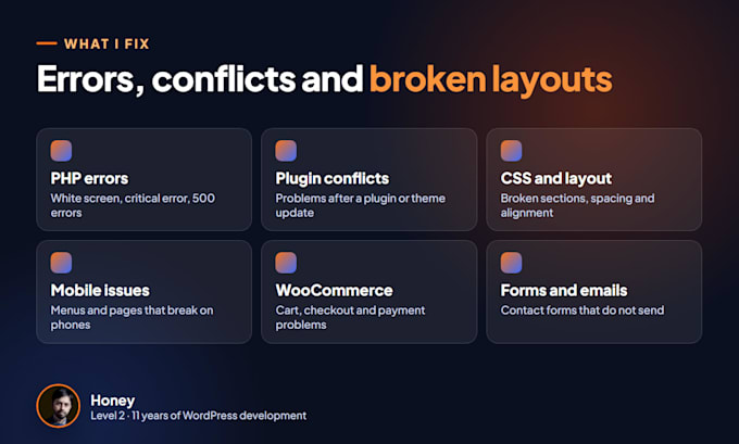 fix your wordpress bugs, php errors and css issues